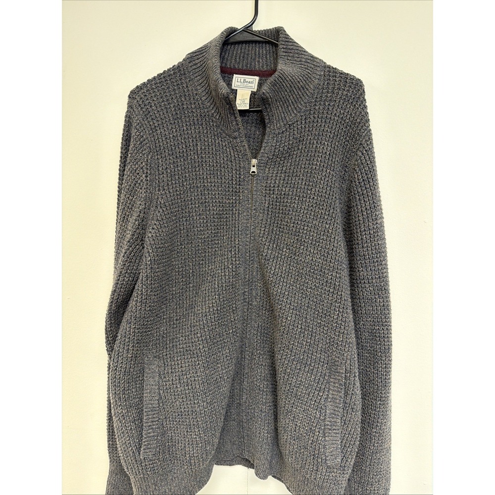 L.L. Bean Gray/Blue Men's Heavy Knit Cotton Zip Up Sweater Size Large-Reg 508221